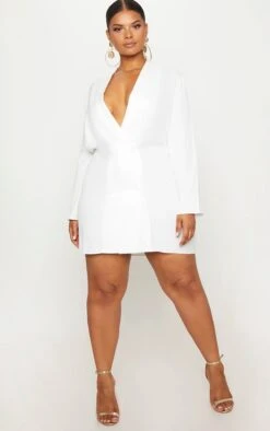 Plus White Oversized Blazer Dress -Goremje Style c06218a57592040e597559d1c098cb65f278186d clx2936 4