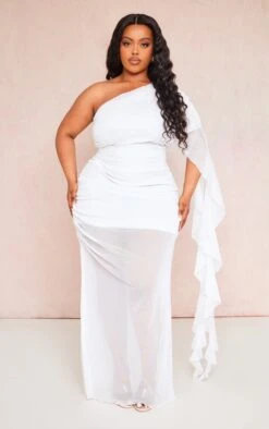 Plus White Mesh One Shoulder Ruffle Dress -Goremje Style c081c953189baf826fa960fc68250198628afedb cnd7332 3