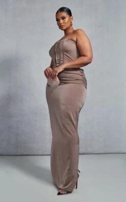 Plus Mocha Satin Corset Bandeau Maxi Dress -Goremje Style c167c5e263128f970dafe61933e800e51a20a0e3 cnc5104 3