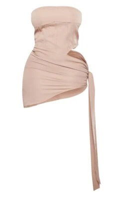 Shape Taupe Woven Corset Detail Tie Side Bodycon Dress -Goremje Style c2133e2087dc8ce76193c308fbeb90898d91f138 cne0615 5