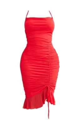 Shape Red Mesh Cowl Ruched Detail Midi Dress -Goremje Style c2fc0d89468b7a1e57e024ea14f80bf65f354fa0 CMY1045 5