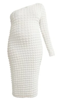 Maternity White One Shoulder Bubble Textured Midaxi Dress -Goremje Style c345361f432b0546d5c7ccae22c2c13ac5fd9c5d cnd6828 5