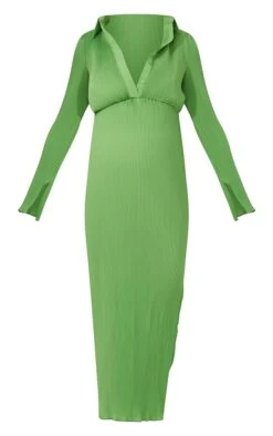 Maternity Green Plisse Button Thru Midi Dress -Goremje Style c3ab6268001670c6b6c0c8ef95ea51de09a944e5 cmw5737 6
