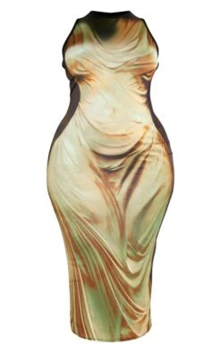 Plus Green Drape Statue Body Print Slinky Midi Dress -Goremje Style c3e82ac2a710218663ed2129ccf53c1ec062cbe3 cnd9042 5