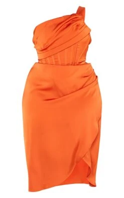 Plus Orange Satin Drape Detail Side Split Midi Dress -Goremje Style c4397957e1016bab816d14eacd584d061a4b8ecf cmu5772 6