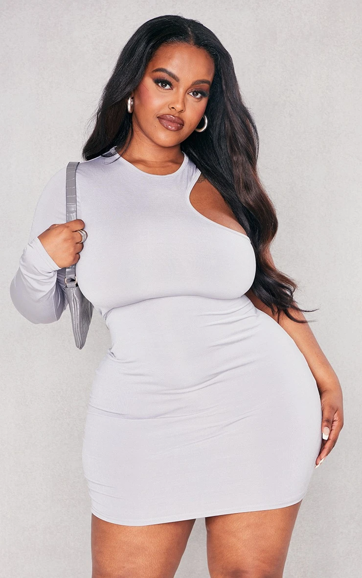 Plus Grey Cut Out One Shoulder Bodycon Dress 5 Plus Grey Cut Out One Shoulder Bodycon Dress - Image 3