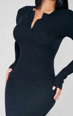 Petite Black Brushed Rib Midi Dress -Goremje Style c56642f3ec11a2b0e3c5d2b49bd48491ad13e3fa cnb2827 4