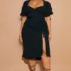 Plus Black Puff Sleeve Ruched Side Split Midi Dress -Goremje Style c6b239cbfb08d65497e8a1d549f2db5feb1f0c39 cmw4077 1