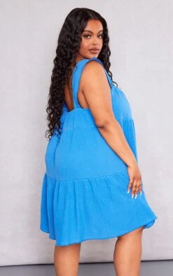 Plus Blue Textured Tiered Shift Dress -Goremje Style c6b71a59821cb97732d1777f4bc245271f50c336 cne4083 2