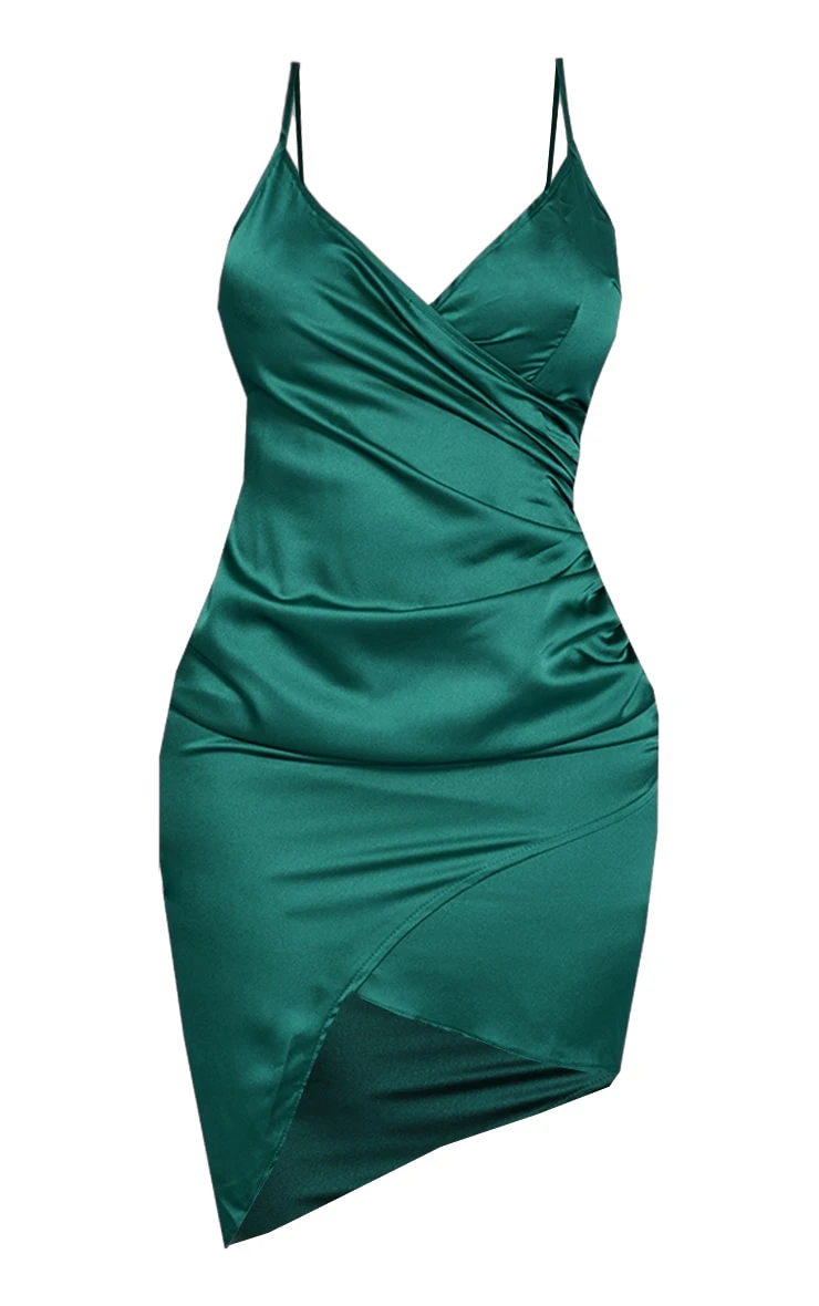 Shape Emerald Green Satin Wrap Dress 8 Shape Emerald Green Satin Wrap Dress - Image 6