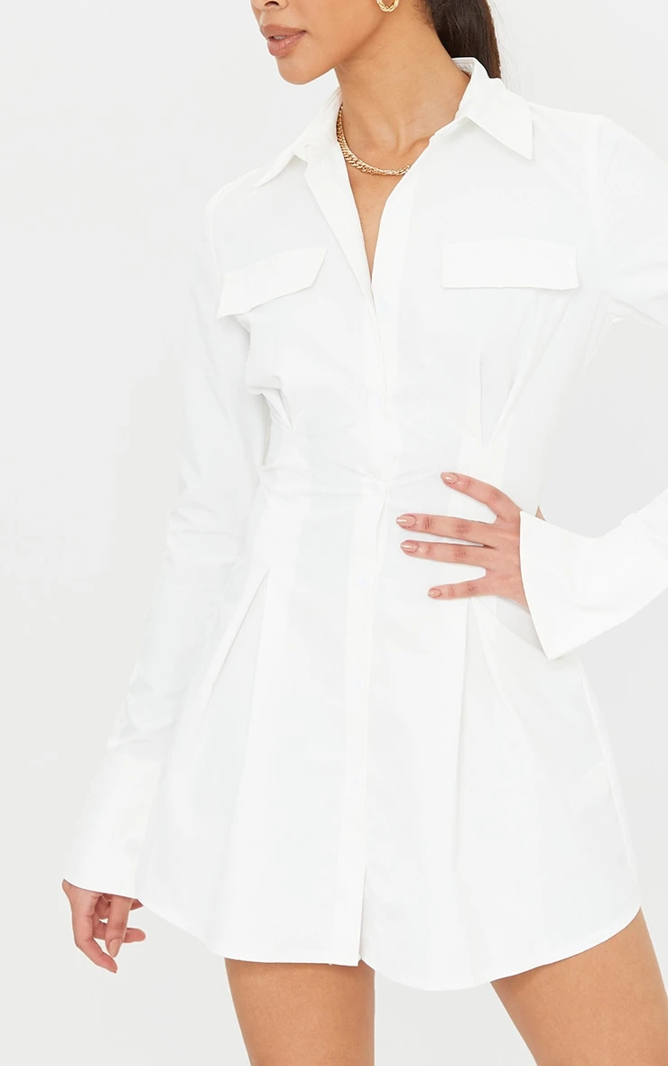 Tall White Pocket Detail Cargo Cinched Waist Shirt Dress 6 Tall White Pocket Detail Cargo Cinched Waist Shirt Dress - Image 4