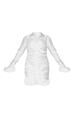 Plus White Satin Ruched Front Frill Hem Shirt Dress -Goremje Style c8dff8f8f095f62d37ceb6253da2e859605025c0 cnc5700 5