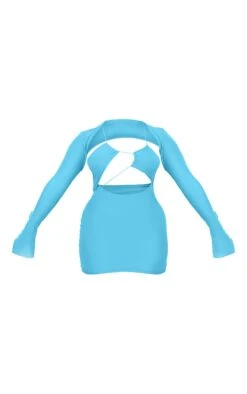 Shape Aqua Blue Mesh Lace Up Detail Overlay Bodycon Dress -Goremje Style c929db89e12e9ab8a614b31f1bcfc526db3bca3b cmz3607 6