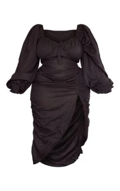 Plus Black Linen Look Ruched Side Split Midi Dress 11 Plus Black Linen Look Ruched Side Split Midi Dress -Goremje Style ca2b86e09680bb8d01bc075cffb47ef7b4ba8700 cnd6504 5