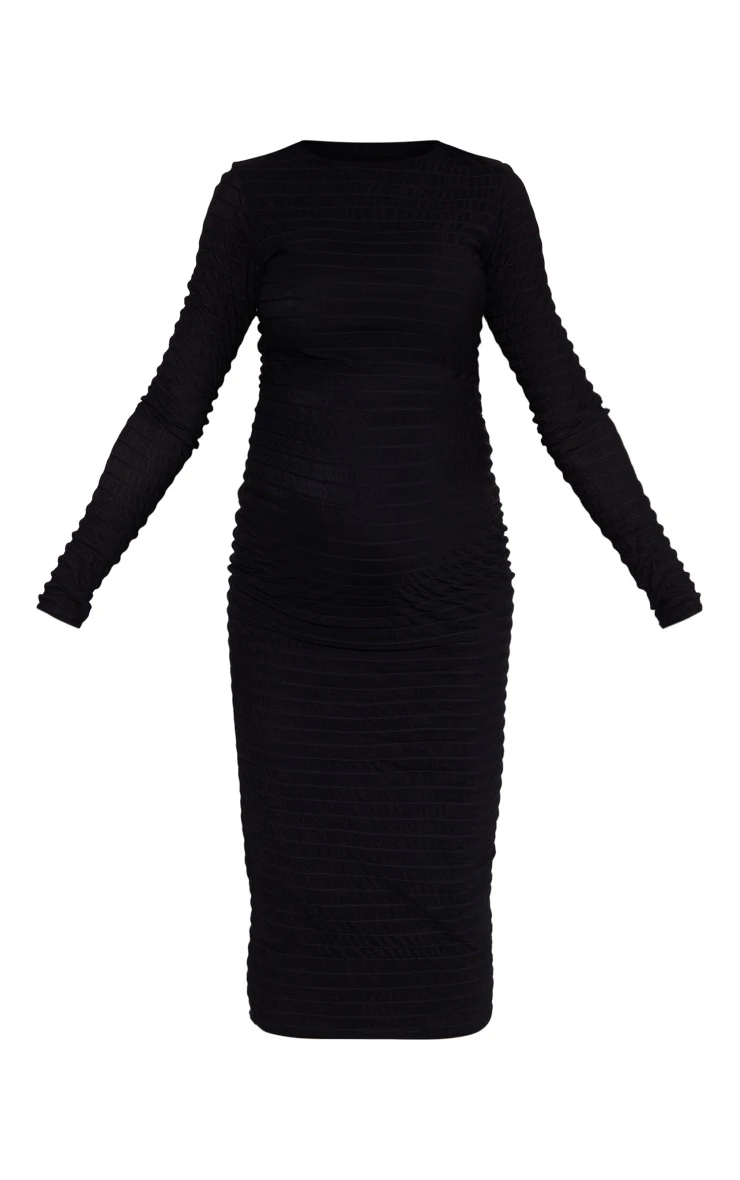 Maternity Black Shirred Long Sleeve Midi Dress 7 Maternity Black Shirred Long Sleeve Midi Dress - Image 5