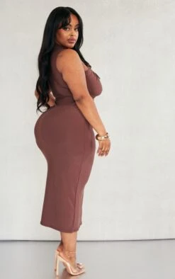 Plus Chocolate Ruched Slinky Midi Dress -Goremje Style ca6fa6abe1e36f3c8c9b2ca703af56dd76149c4b cnd5073 2