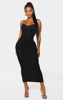 Shape Black Plisse Strappy Cup Detail Midaxi Dress