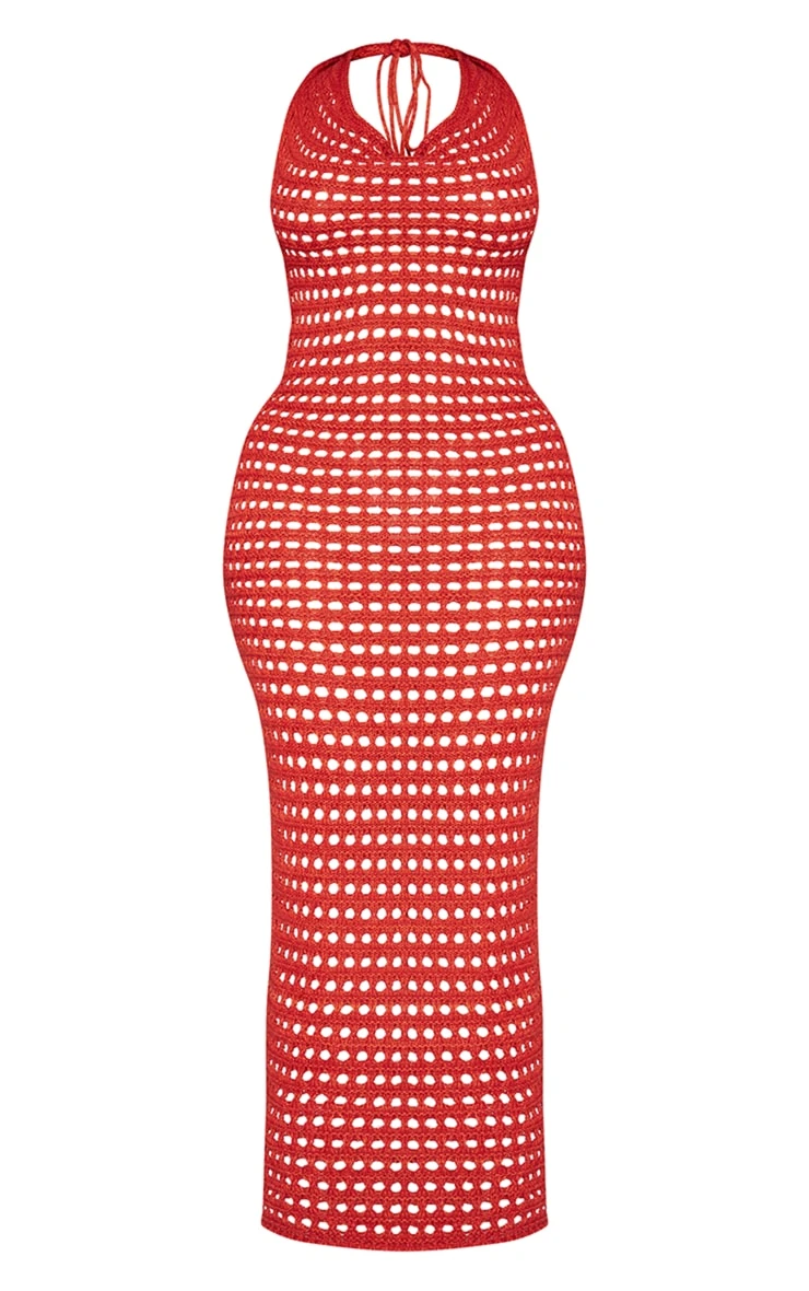 Shape Rust Crochet Knit Halterneck Open Back Maxi Dress 7 Shape Rust Crochet Knit Halterneck Open Back Maxi Dress - Image 5