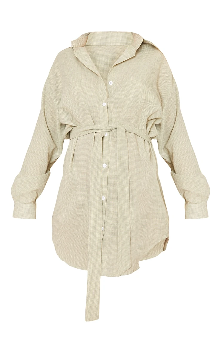 Maternity Sage Green Checked Oversized Tie Waist Shirt Dress 7 Maternity Sage Green Checked Oversized Tie Waist Shirt Dress - Image 5