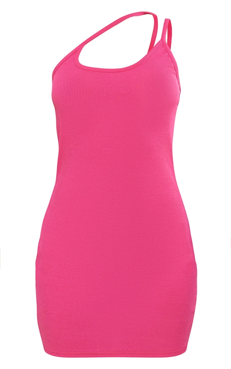 Petite Hot Pink Asymmetric Strap Mini Dress 7 Petite Hot Pink Asymmetric Strap Mini Dress - Image 5