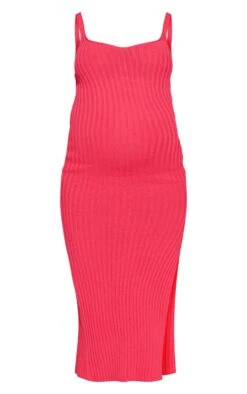 Maternity Hot Pink Ribbed Knitted Midaxi Dress -Goremje Style cbef8be958239f560be30c2497d1ba67686d70f7 cmv9471 6