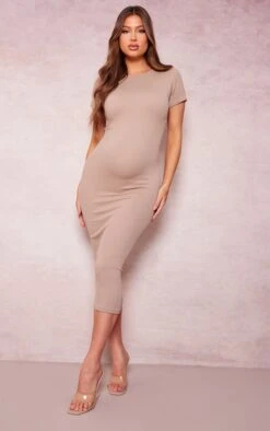 Maternity Stone Contour Rib Short Sleeve Midi Dress -Goremje Style cc148445fd6cbc35b3ffbcbc6e694fa03143e905 cnd7244 3