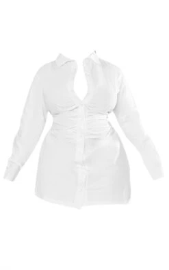 Plus White Ruched Poplin Shirt Dress -Goremje Style ccf55509bc7edd9aa9c32f4ad5b9ea7cdbf05edc cnc7368 5