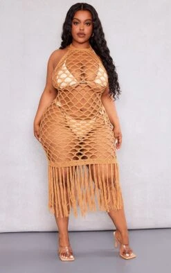 Plus Camel Halterneck Tassel Detail Knitted Beach Dress -Goremje Style ccf68269cafa23ba41fe5e1de29932a1fe7421be cnd2850 3