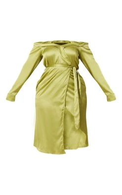 Plus Olive Satin Bardot Lapel Detail Wrap Midi Dress -Goremje Style ce0fb8788c238e347e69a6290c147af8d5decf2d cmw4021 6