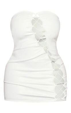 Shape White Faux Leather Lace Up Mini Dress -Goremje Style cf1651ce6553147009ecb4b9a31669d75367e9c8 cne0592 5