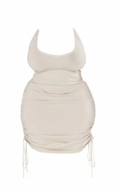 Plus Beige Ruched V Neck Strappy Knitted Dress -Goremje Style cf8e0ad2bb0c12d5b1dcade9e5a02aab052f0719 cnc7959 5