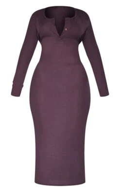 Shape Chocolate Brown Rib Button Front Long Sleeve Midaxi Dress -Goremje Style cffe6e506d1f490853f931f11fd7d5023948979b cnb4665 5
