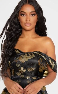 Shape Black Floral Bardot Bodycon Dress -Goremje Style d09412b56cac70810a1d66b1457b8bcf0387edb9 cme1804 5