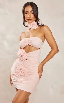 Petite Pink Flower Detail Cut Out Mini Dress