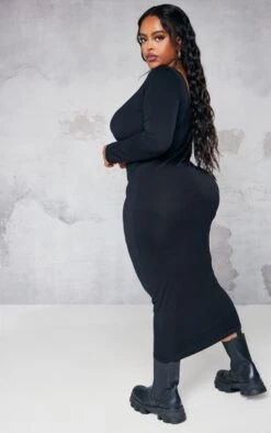 Plus Black Square Neck Long Sleeve Midi Dress -Goremje Style d106deccbcbb1a2b7a6ad82765dd9d21cda9c481 cnb4295 2