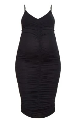 Maternity Black Plunge Ruched Contour Jersey Midi Bodycon Dress -Goremje Style d17be0cc7188235532592e4ed178b76e37d06872 cnd2172 5