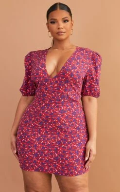 Plus Red Floral Puff Sleeve Tea Dress -Goremje Style d1a1ef2f78f1811ff1b8ee560a0a50045b0b1466 cmw2871 4