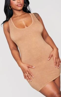 Shape Camel Acid Wash Cross Over Back Mini Dress -Goremje Style d22b4445eb7d09c315c498c7115cc875a4de2719 cnd7457 4