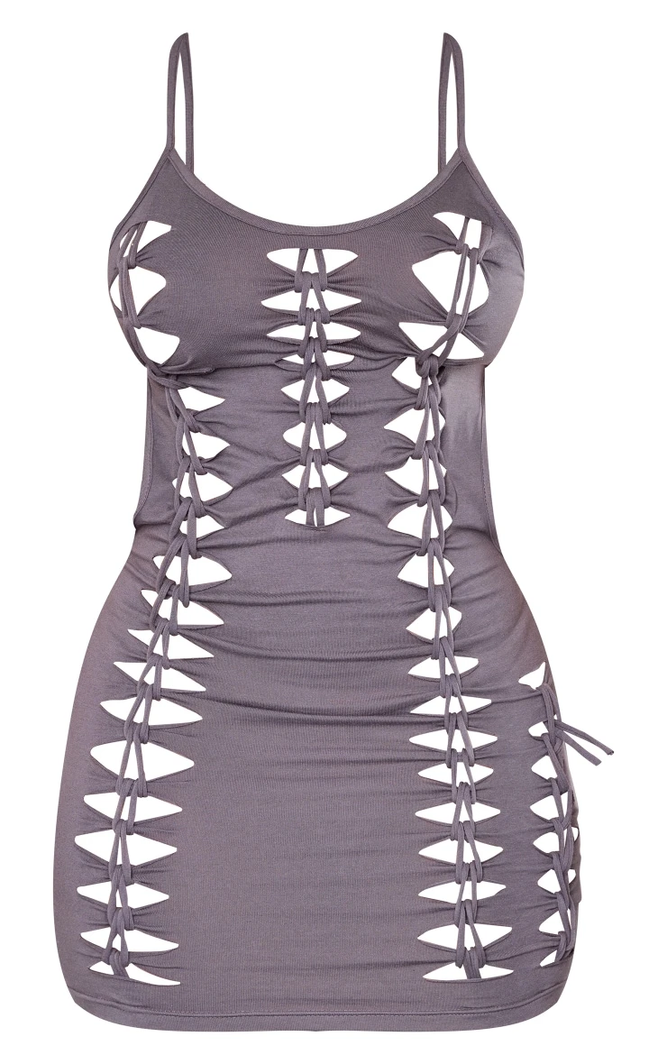 Shape Charcoal Cotton Lace Up Detail Low Back Bodycon Dress 7 Shape Charcoal Cotton Lace Up Detail Low Back Bodycon Dress - Image 5