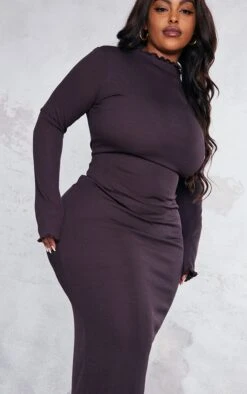 Plus Chocolate Rib Lettuce Hem Long Sleeve Midaxi Dress -Goremje Style d30cce0e76e4093c9c59345edc1cfcb2ff48130a cnc2220 4