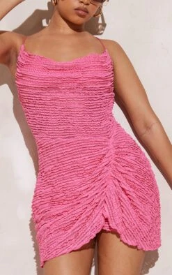 Petite Hot Pink Strappy Textured Ruched Mini Dress -Goremje Style d3447d876e4025a77dc22d7407c4b1fc311e6e93 cne2357 4