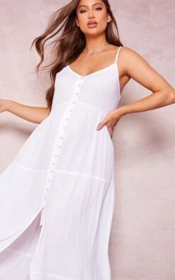 Maternity White Strappy Linen Look Dress -Goremje Style d43545606891e6123038602e828d1676f3a2185b cnd7406 4