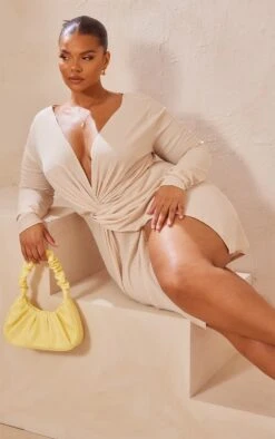 Plus Stone Textured Wrap Front Dress