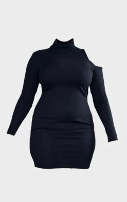 Plus Black Rib High Neck Cut Out Longsleeve Dress -Goremje Style d54f83e92c861017b855881d5cb6f397c77163a7 cnd2478 5