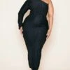 Plus Black Plisse One Shoulder Ruched Midaxi Dress