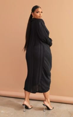 Plus Black Textured Gathered Detail Long Sleeve Maxi Shirt Dress -Goremje Style d639c2a7d72900172ba1b04c9167a03ca8b212d3 cmw4085 3