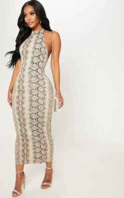 Shape Taupe Snake Print Halterneck Midaxi Dress -Goremje Style d67aa70f42e84ba655f4892a03ee8ebea6a1ff61 clz4830 4