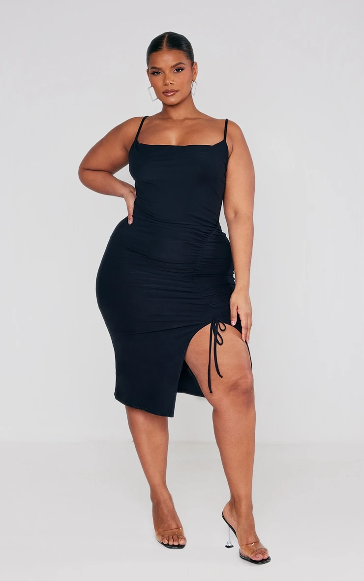 Plus Black Soft Touch Jersey Cowl Neck Ruched Midi Dress 3 Plus Black Soft Touch Jersey Cowl Neck Ruched Midi Dress