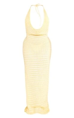 Shape Yellow Crochet Knit Halterneck Open Back Maxi Dress -Goremje Style d68284b7ddca51b485ee7ec171b7e31374d21f86 cne3650 5