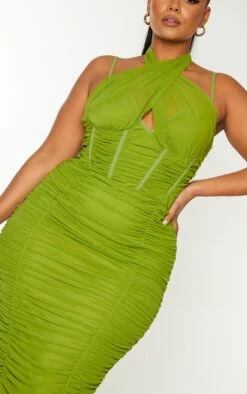 Plus Olive Mesh Cross Front Corset Detail Midi Dress -Goremje Style d701a021b58490571d96faa4083229b8487056b1 cmt8451 5